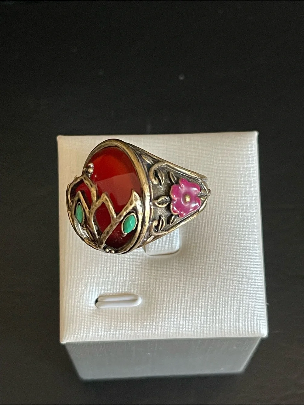 Vintage brass & red agate Statement Ring.